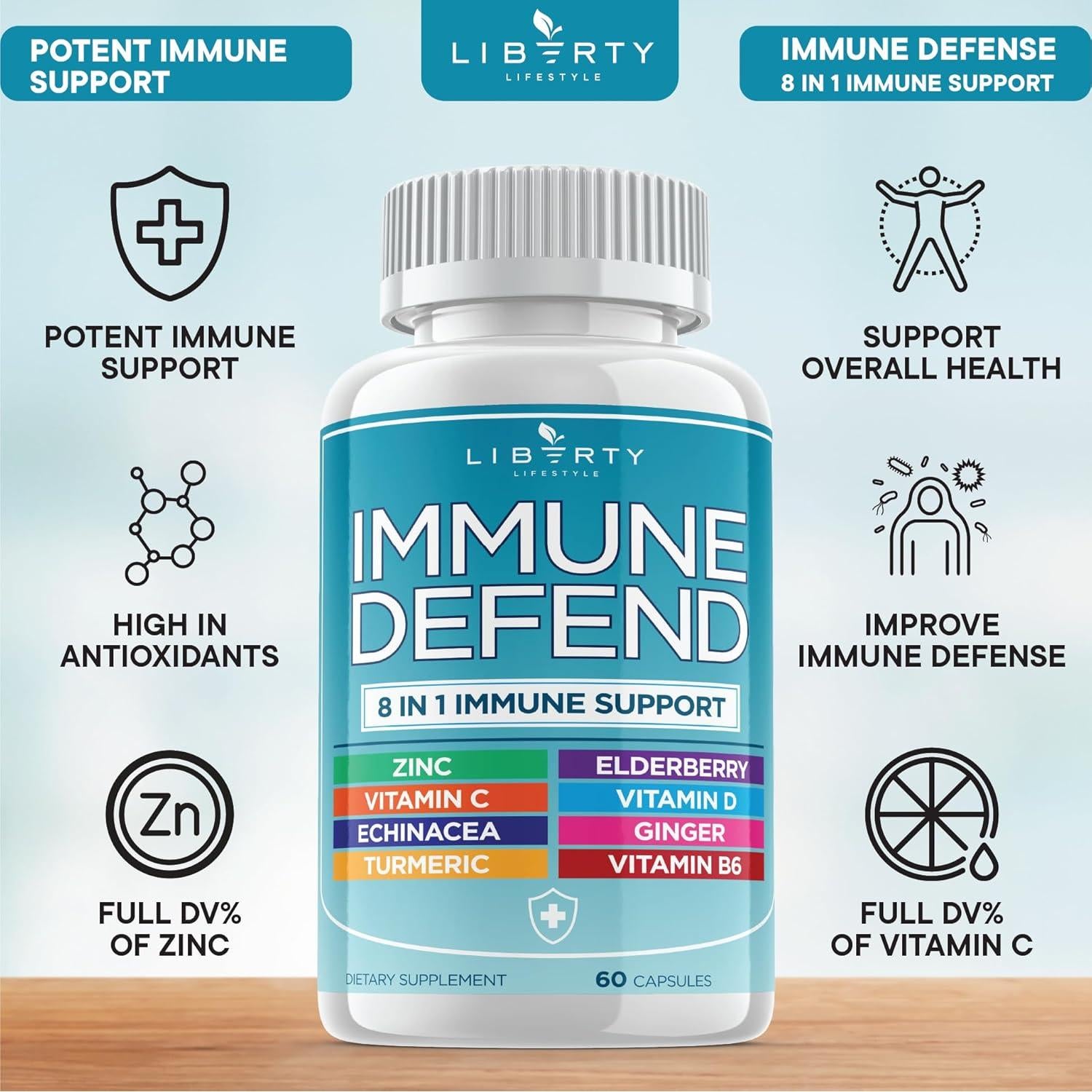 Suplemento Inmunológico 8 en 1 Liberty Lifestyle 120 Cápsulas