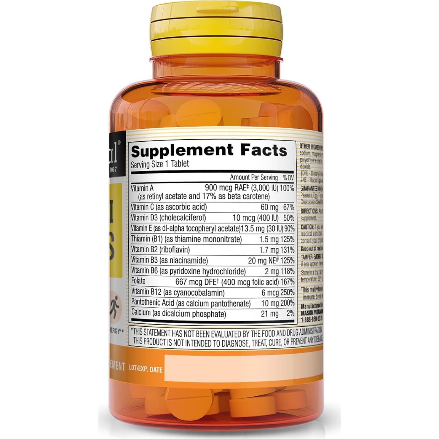 Multivitaminas Mini Mason Natural 365 Tabletas A, C, D3, E, B1, B2, B3, B6, B12, Folato y Calcio