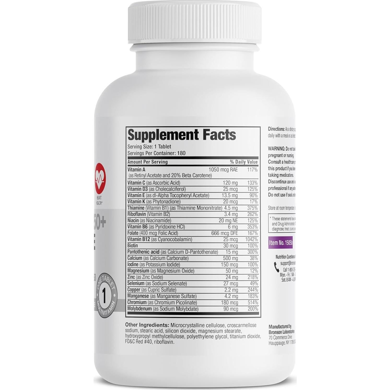 Multivitamínico Bronson ONE Daily para Mujeres 50+, 180 Tabletas