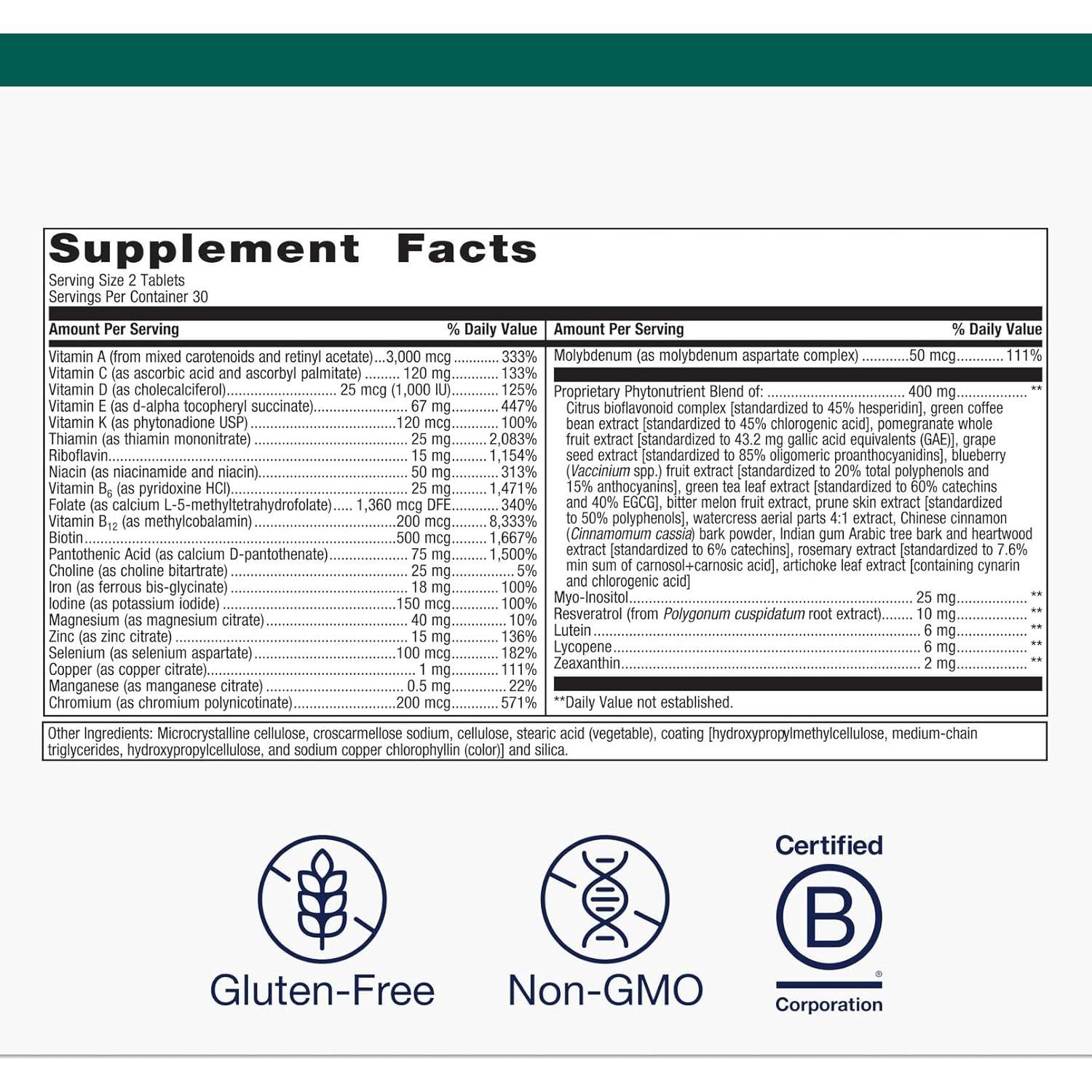Multivitamina Metagenics PhytoMulti con Hierro y Minerales - 60 Tabletas