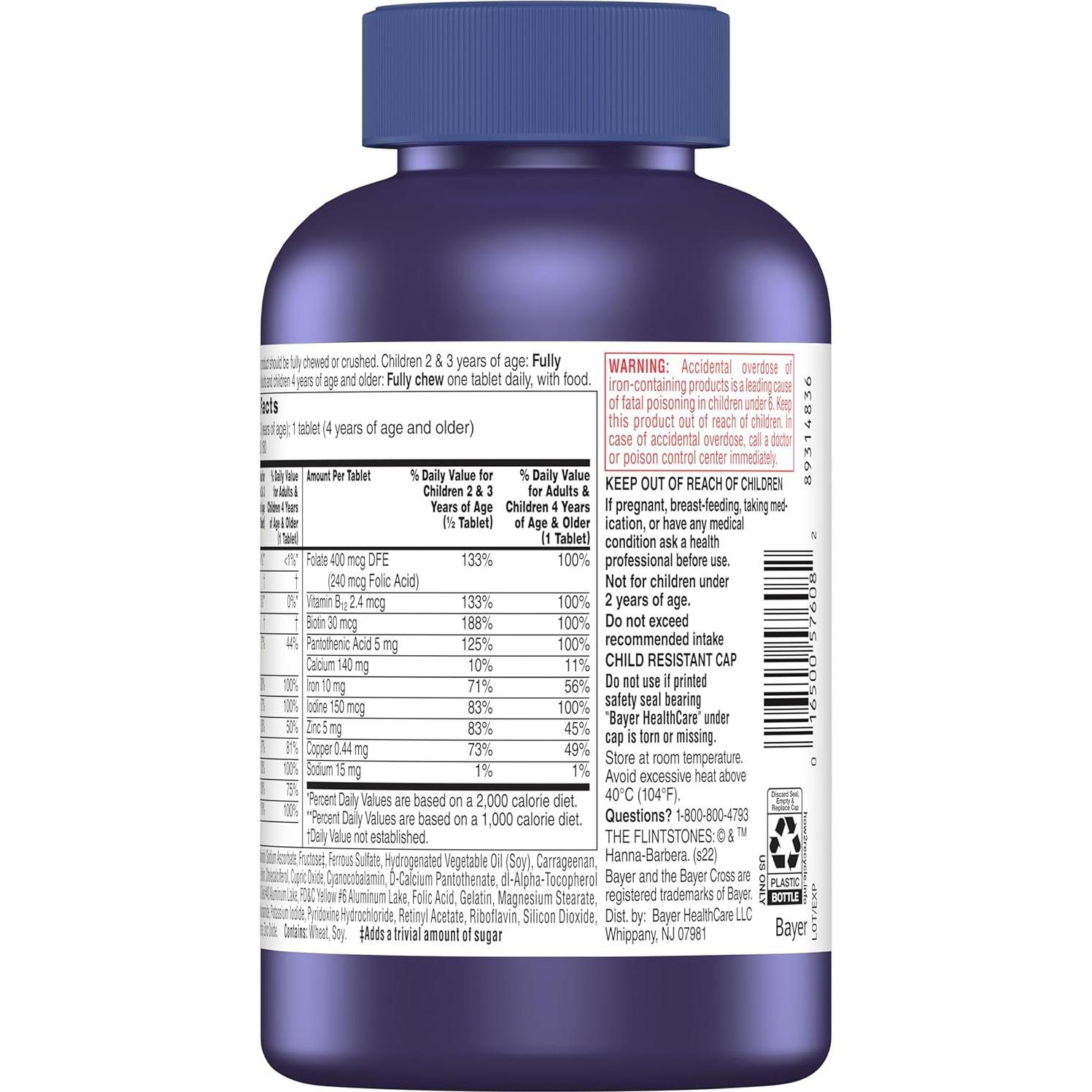 Vitaminas Masticables Flintstones 180ct para Niños con Hierro y Calcio