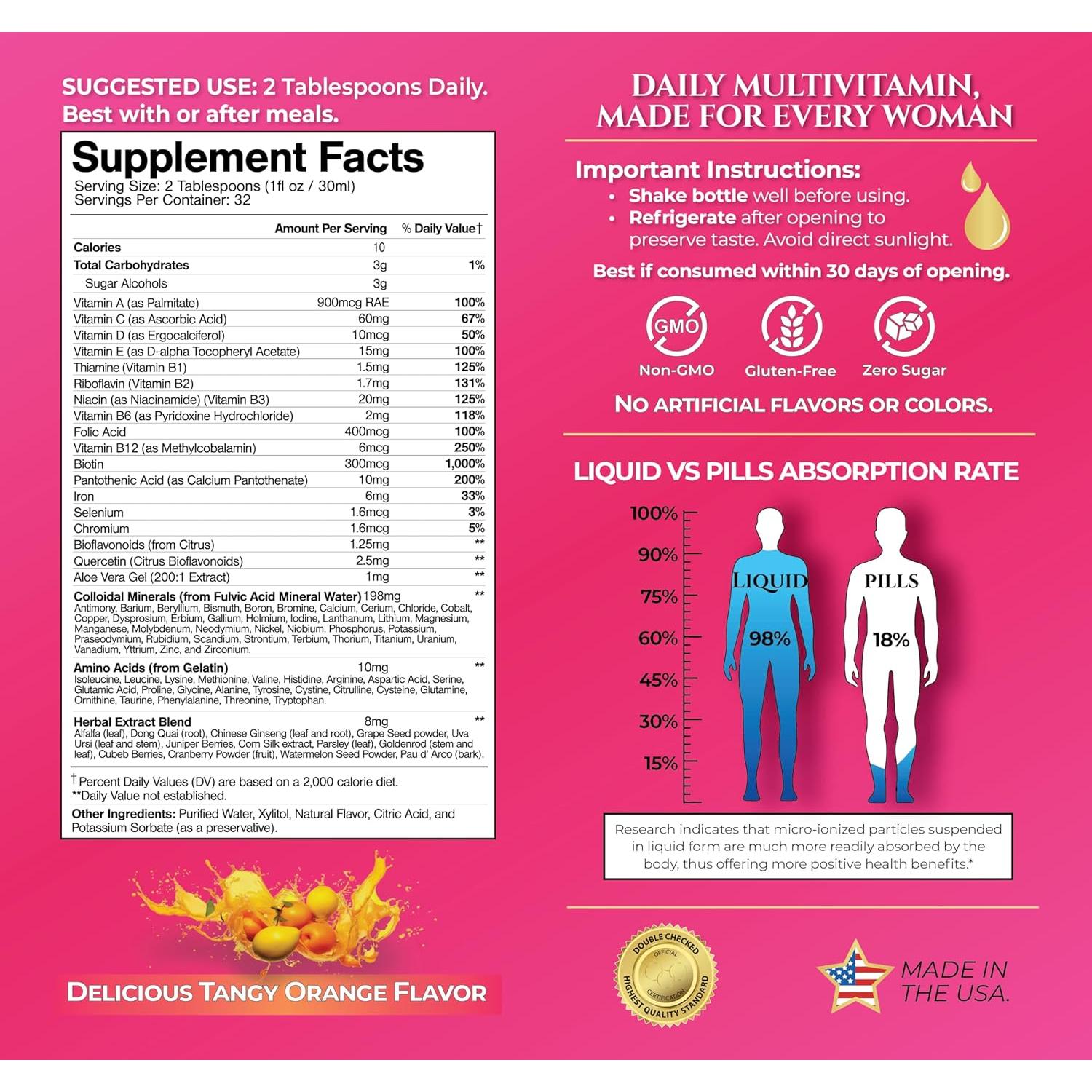 Multivitamina Líquida Premium Tropical Oasis para Mujeres 32 Oz