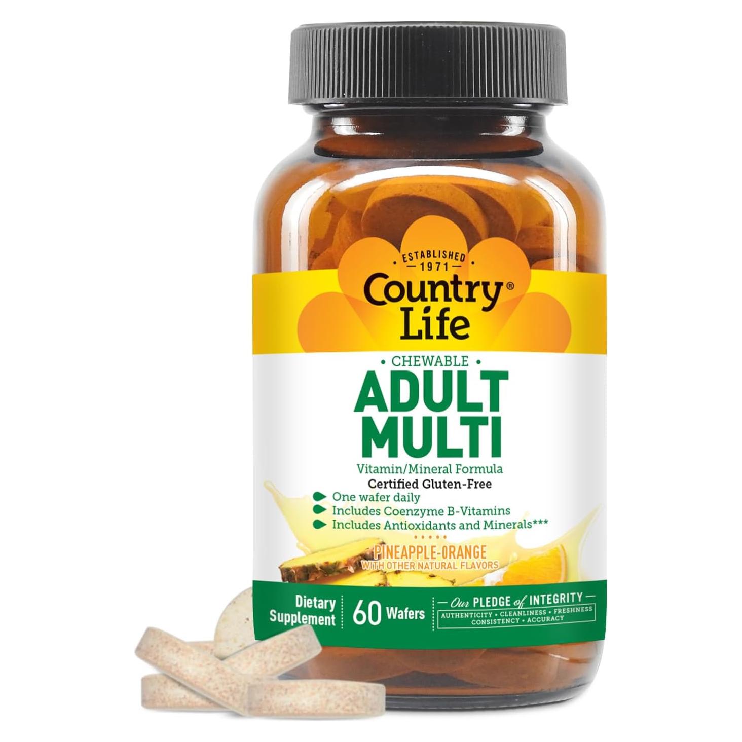 Multivitamínico Masticable Adulto Country Life 60 Tabletas Piña-Naranja