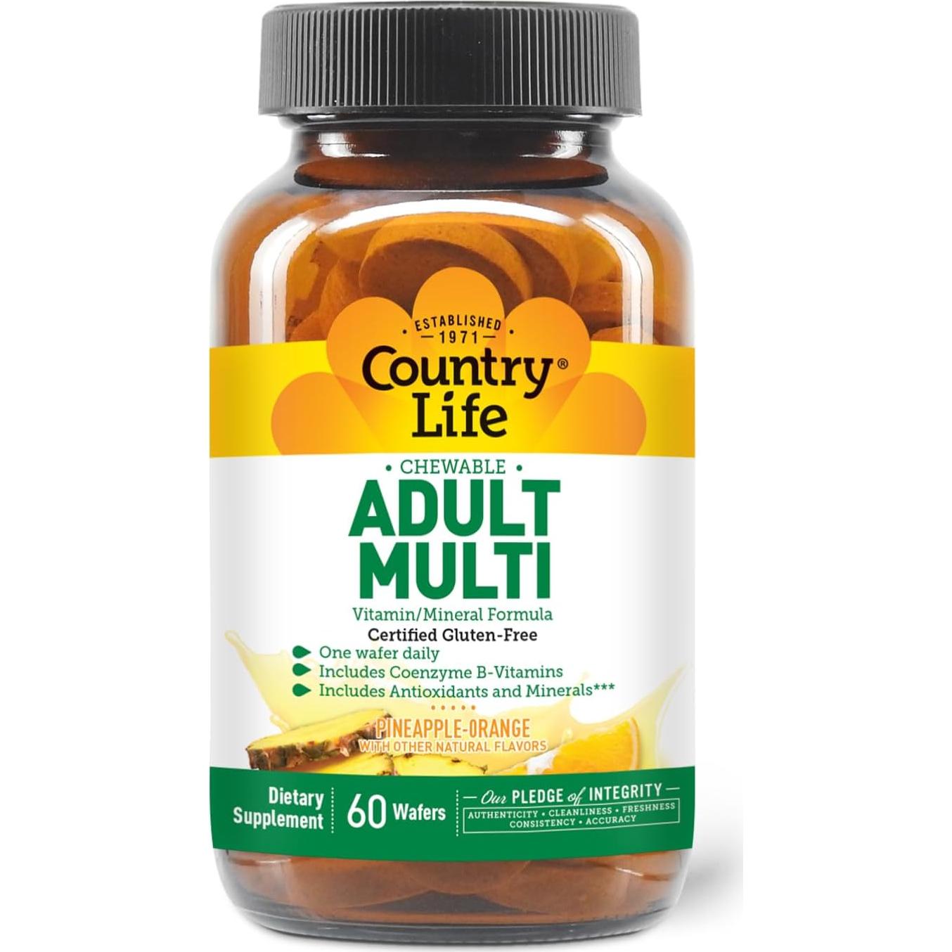 Multivitamínico Masticable Adulto Country Life 60 Tabletas Piña-Naranja