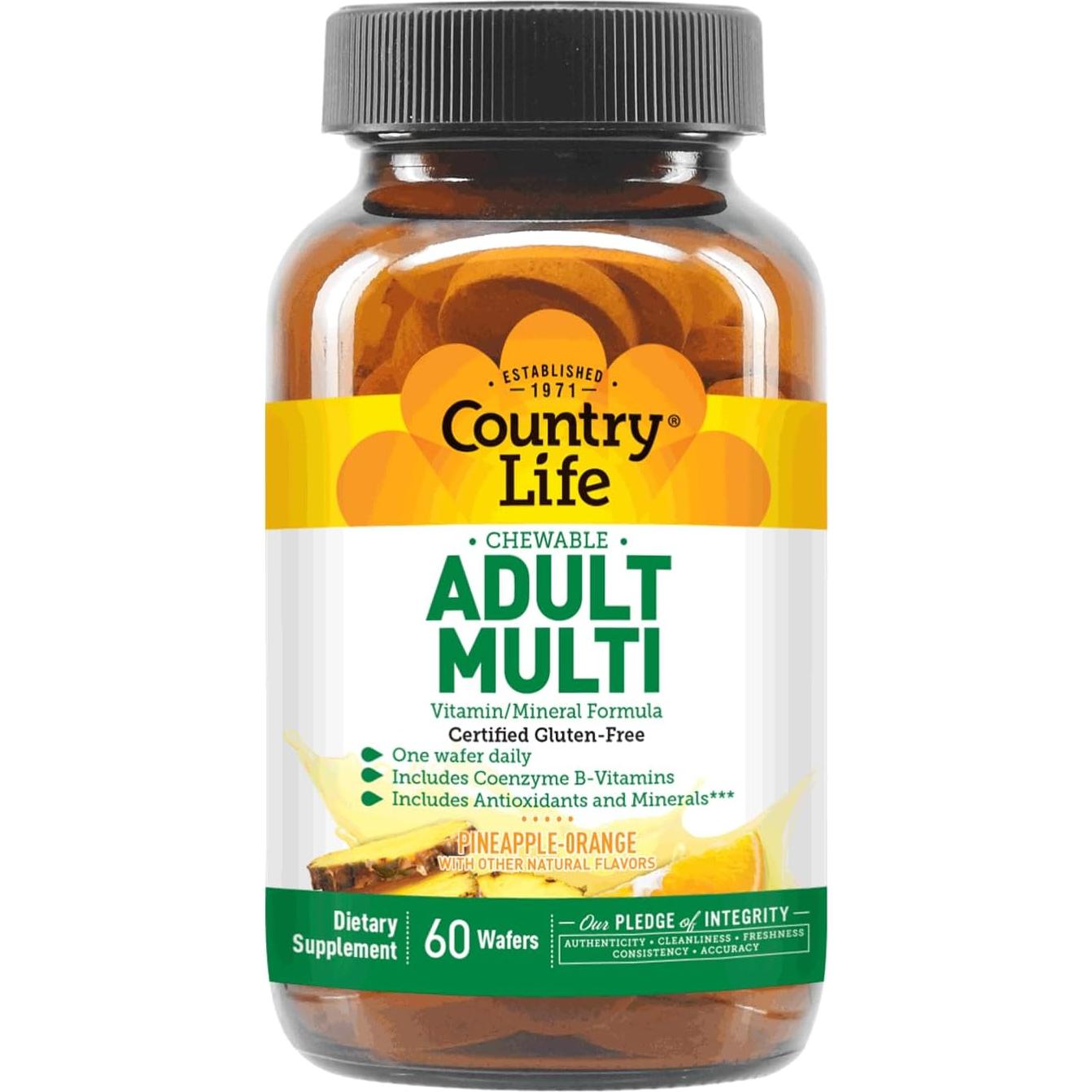 Multivitamínico Masticable Adulto Country Life 60 Tabletas Piña-Naranja