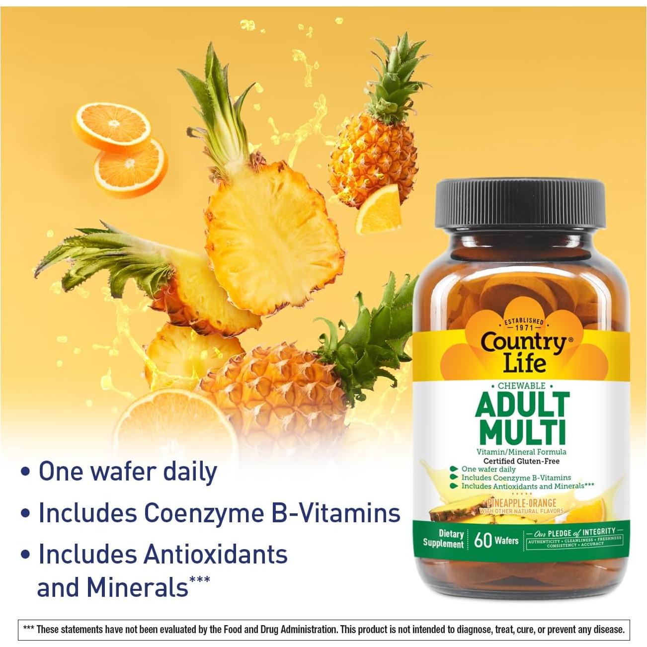 Multivitamínico Masticable Adulto Country Life 60 Tabletas Piña-Naranja