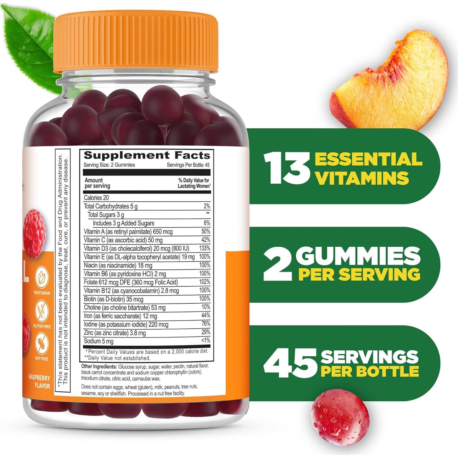 Multivitamina Postnatal Lifeable con Hierro y Colina - 90 Gominolas