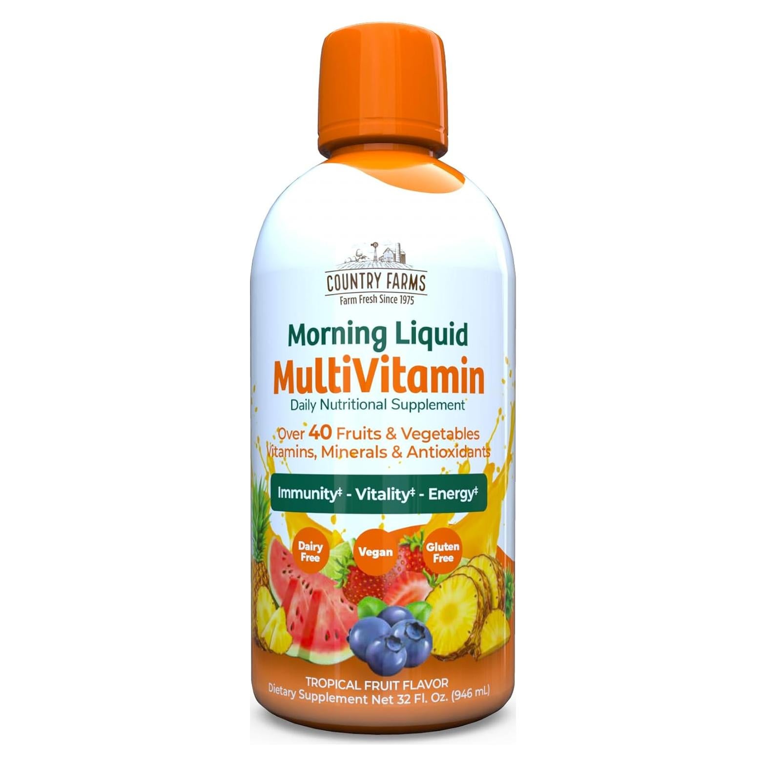 Multivitamínico Líquido Country Farms 946ml Vegano Sabor Fruta Tropical