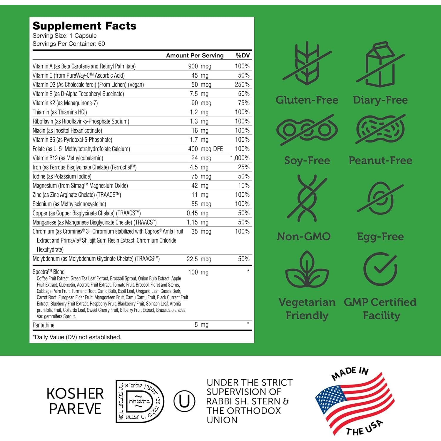 Multivitaminas Veganas Diarias Zahler 60 Cápsulas - Kosher