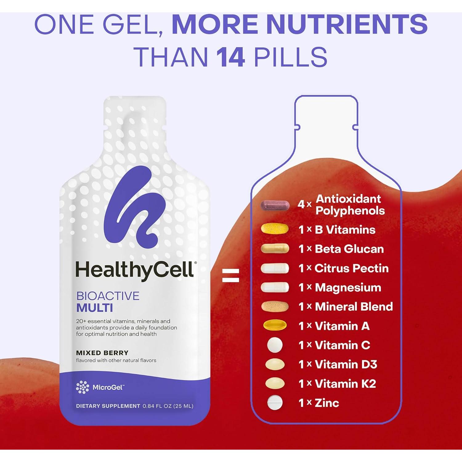 Multivitamina Líquida Bioactiva Healthycell 30 Paquetes Gel 20+ Vitaminas
