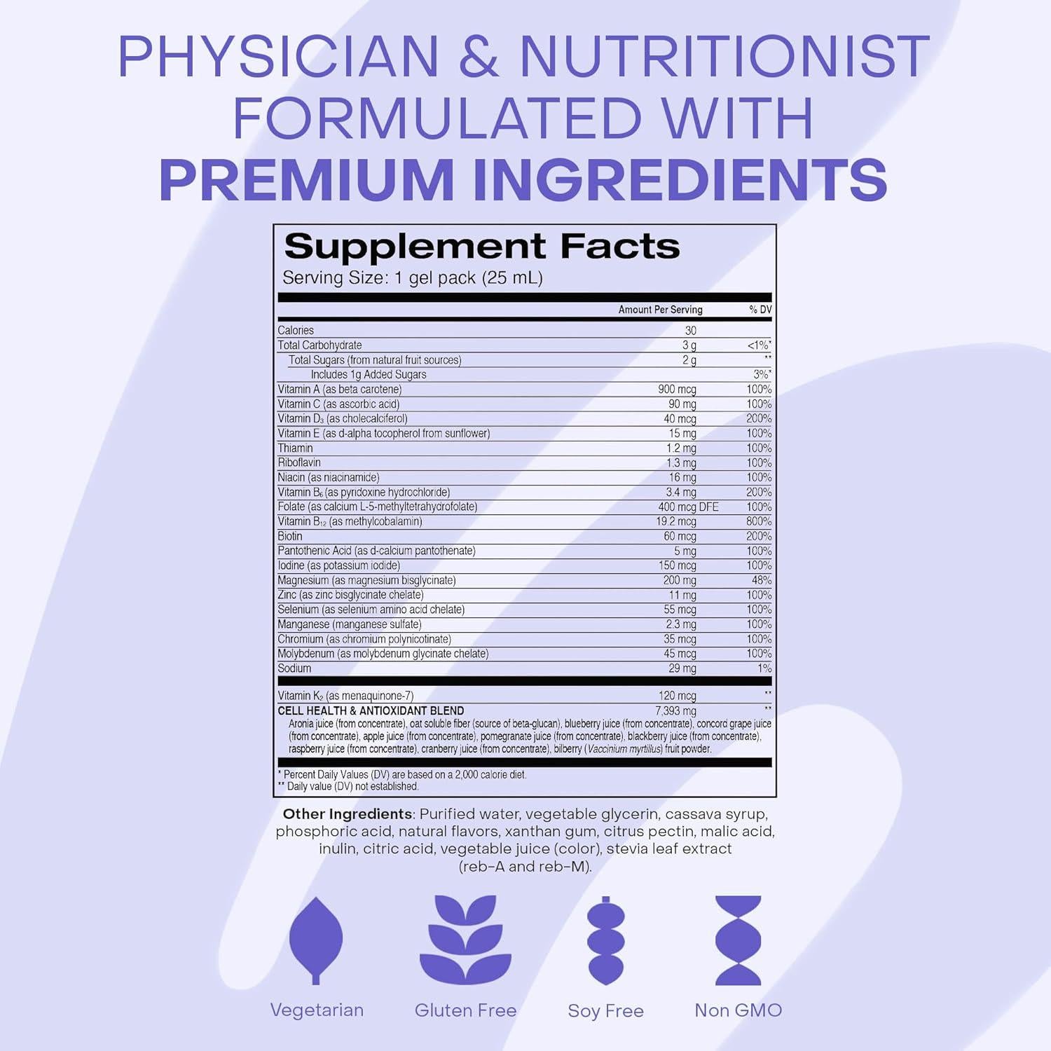 Multivitamina Líquida Bioactiva Healthycell 30 Paquetes Gel 20+ Vitaminas