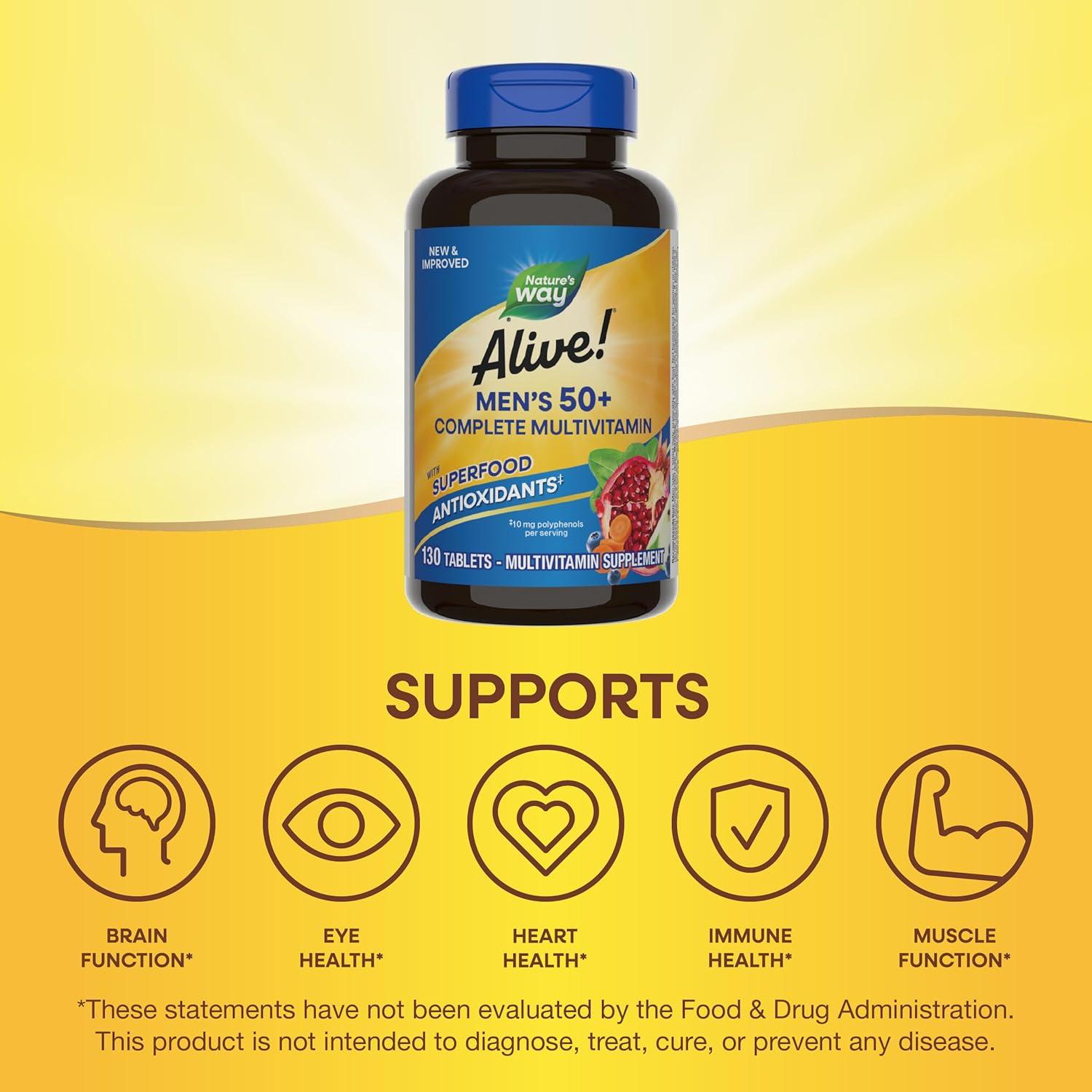 Multivitamínico Completo Nature's Way Alive! Hombres 50+ 130 Tabletas