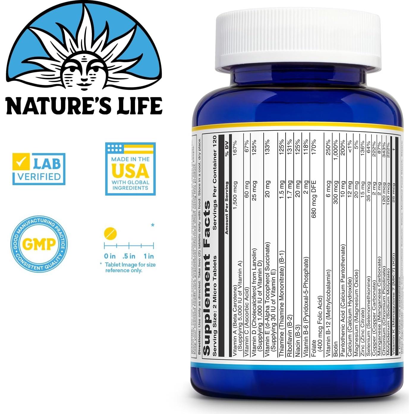 Multivitamínico diario Nature's Life - 120 micro tabletas