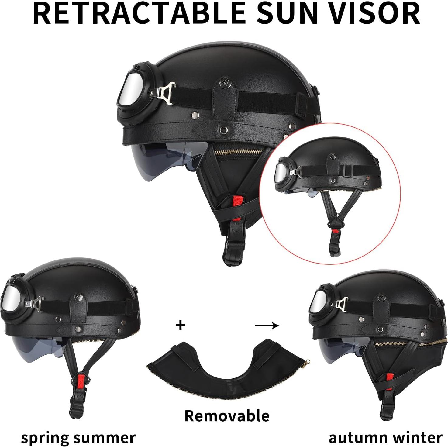 Casco de motocicleta Senhill estilo alemán con gafas