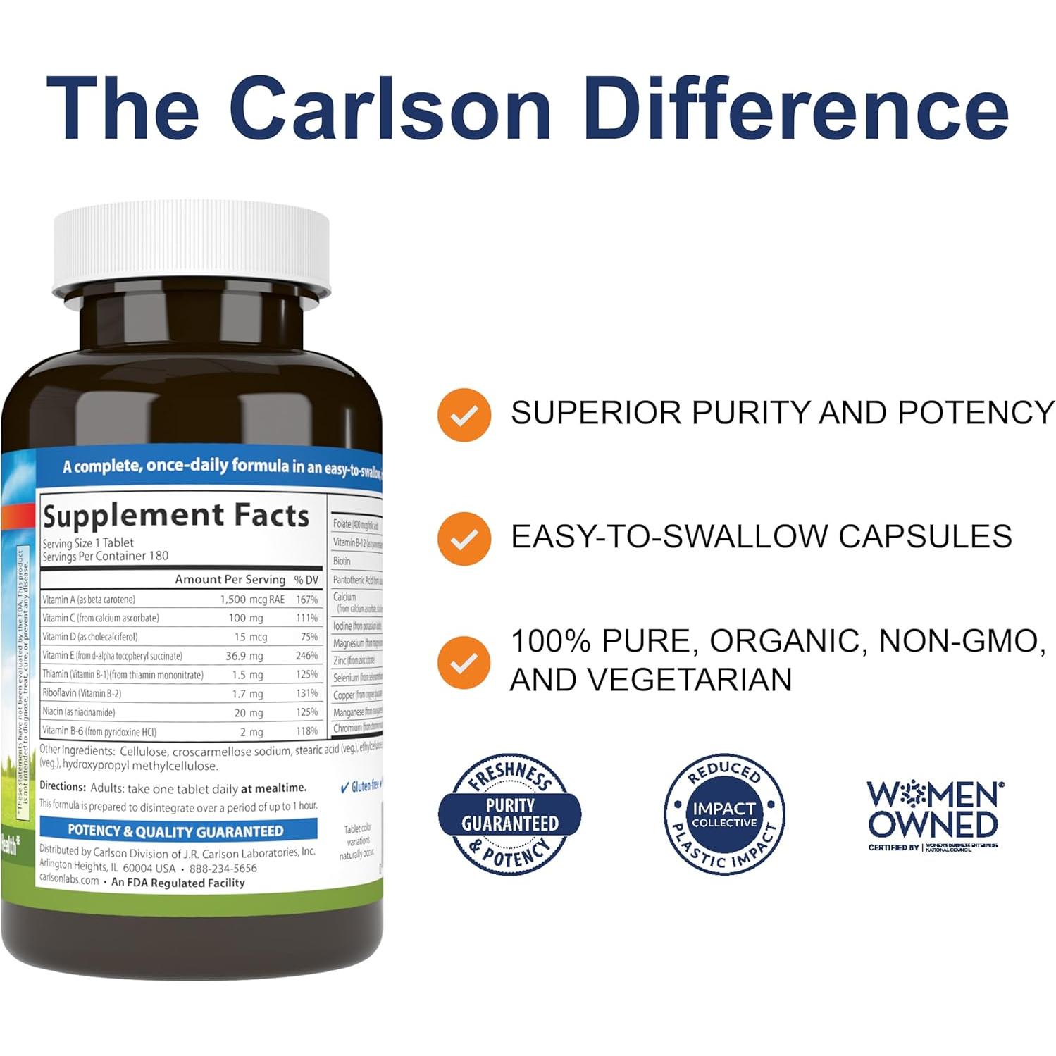 Carlson Mini-Multi Multivitaminas 180 Tabletas Fáciles de Tragar
