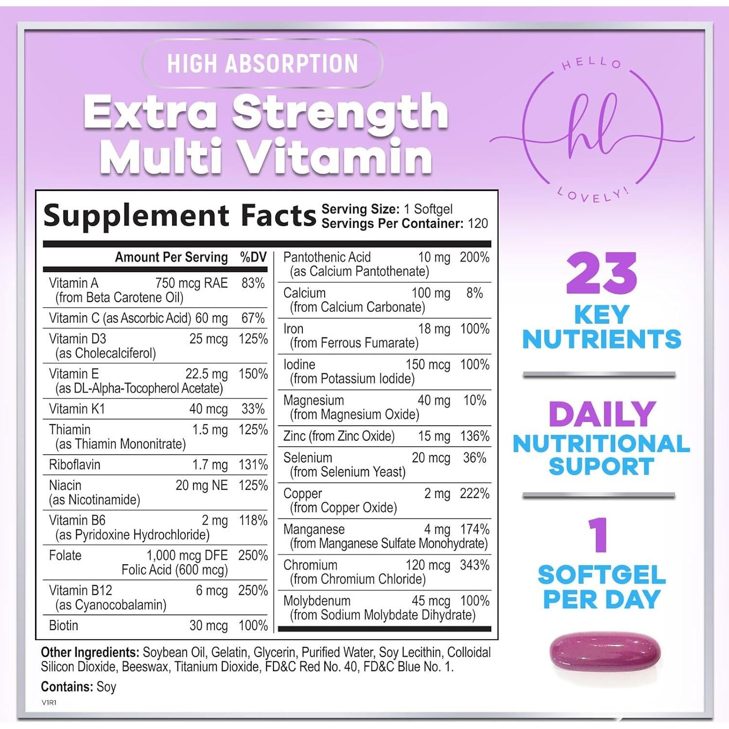 Multivitamina para Mujeres Hello Lovely 120 Gelatinas Blandas