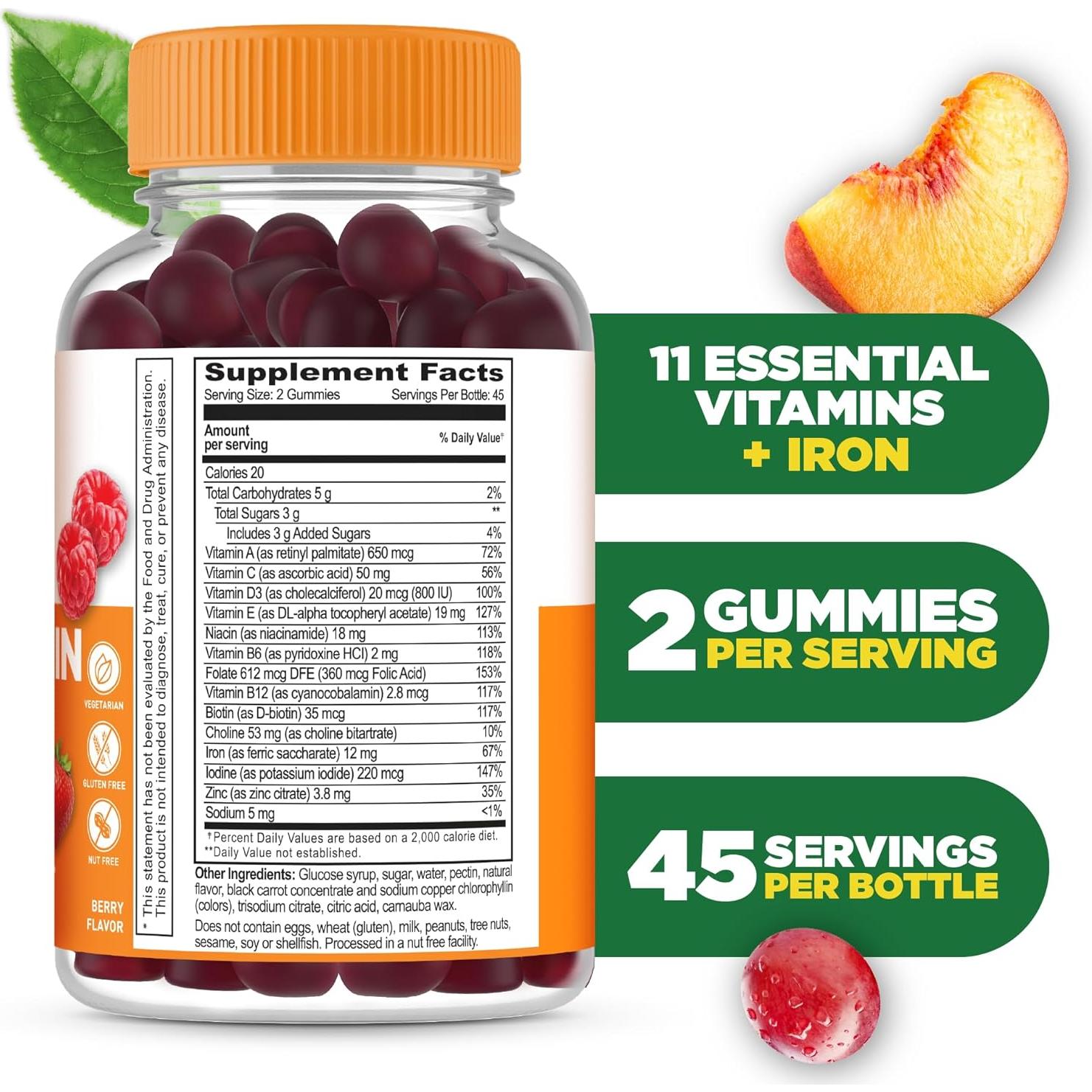 Multivitamina Lifeable con Hierro y 13 Vitaminas - 90 Gominolas