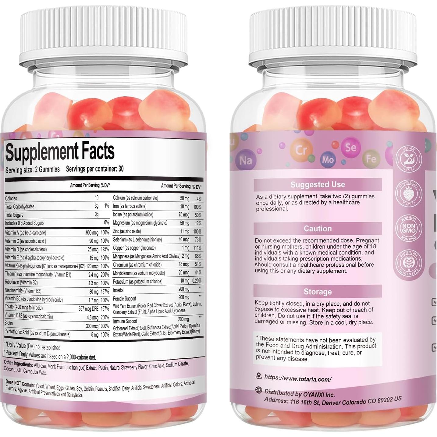 Gomitas Multivitamínicas Sin Azúcar Totaria 60 Unidades Fresa