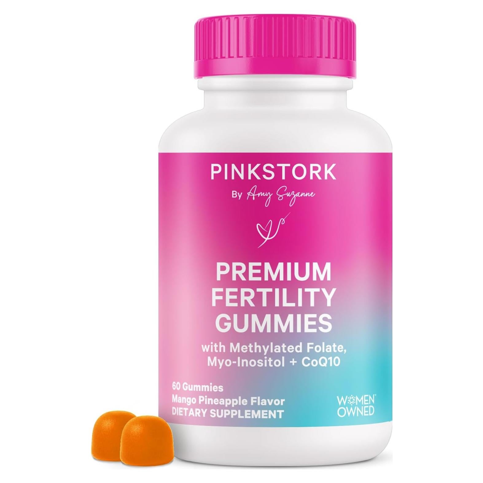 Gomitas de Fertilidad Pink Stork 60 unidades - Suplementos para Mujeres con Inositol, CoQ10 y Folato