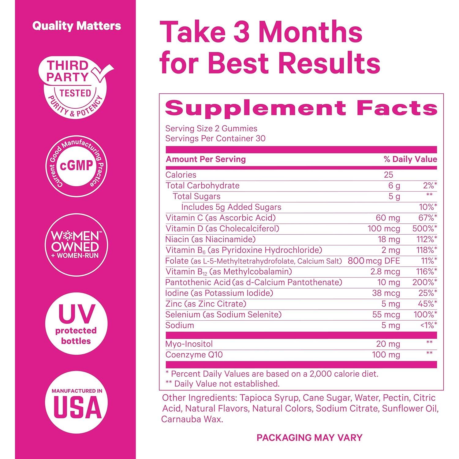 Gomitas de Fertilidad Pink Stork 60 unidades - Suplementos para Mujeres con Inositol, CoQ10 y Folato