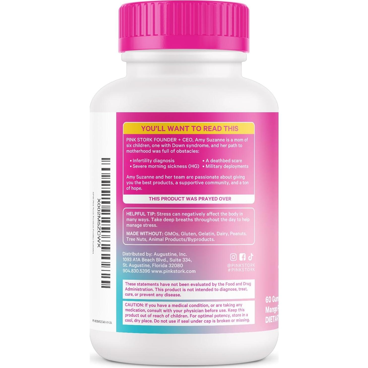 Gomitas de Fertilidad Pink Stork 60 unidades - Suplementos para Mujeres con Inositol, CoQ10 y Folato