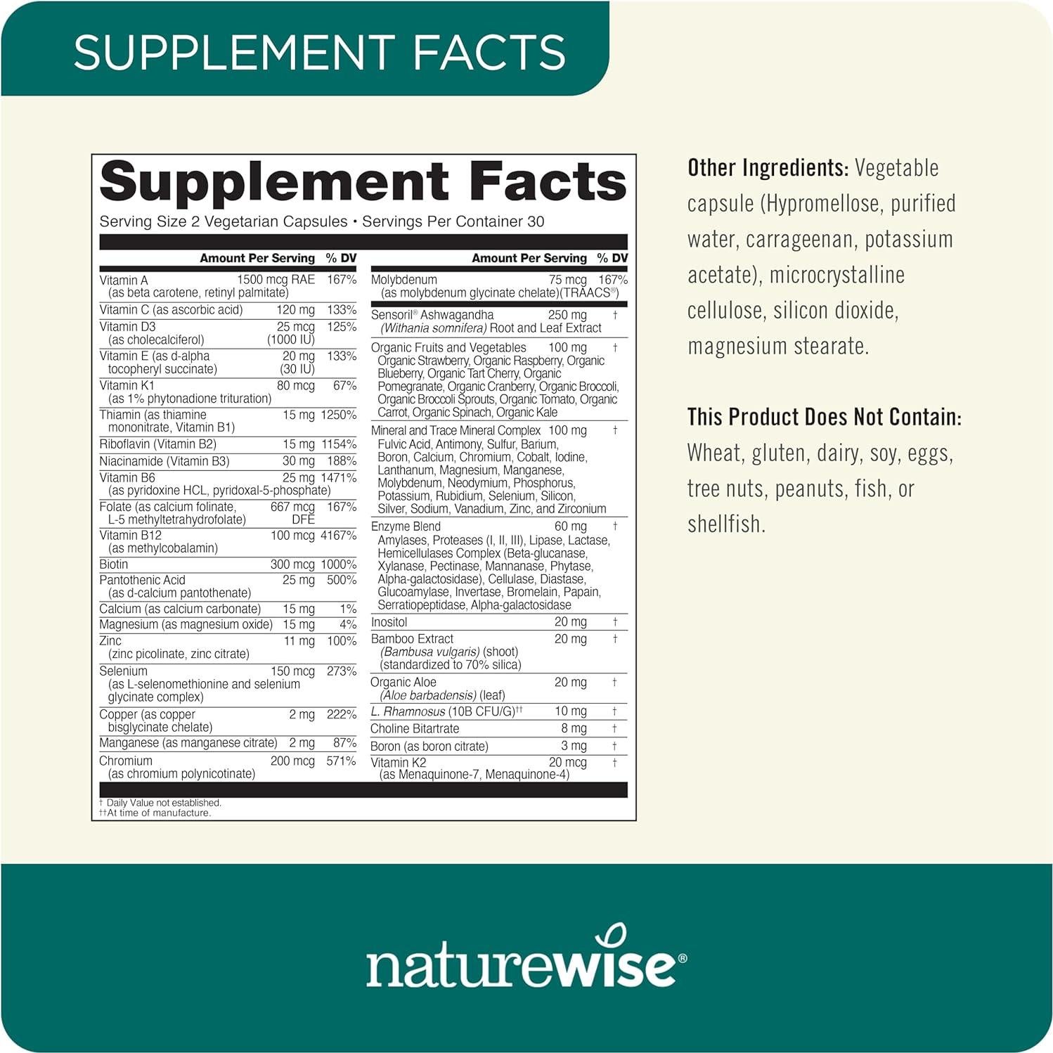 Multivitamina para Hombres NatureWise 60 Cápsulas - Salud y Estrés