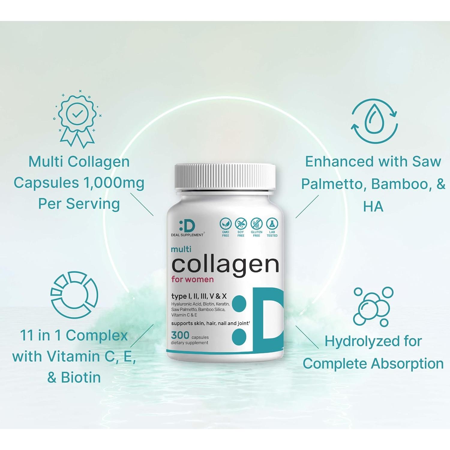 Píldoras de Colágeno Múltiple Deal Supplement 300 Cápsulas