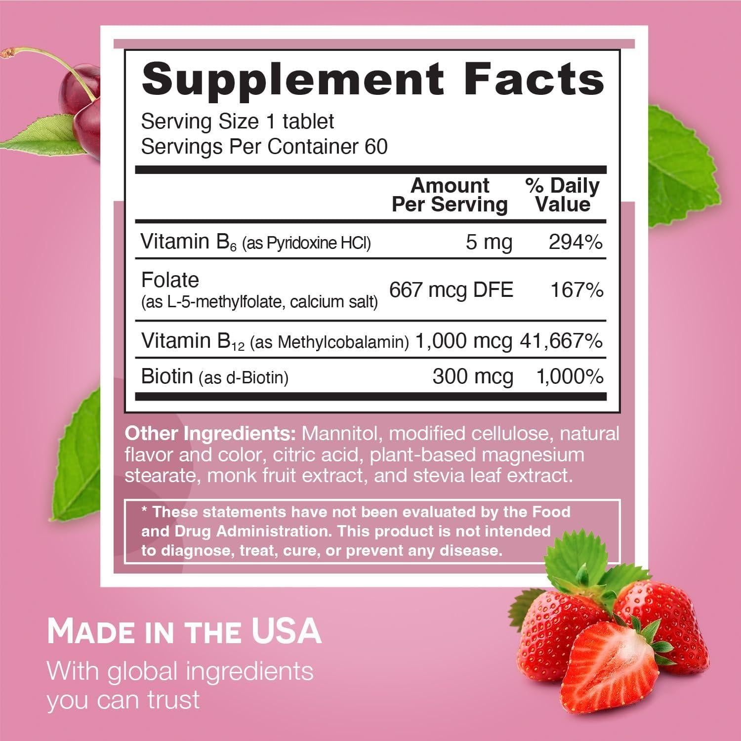 EZ Melts Energía Disoluble Sin Azúcar - Vitaminas B 60 Unidades