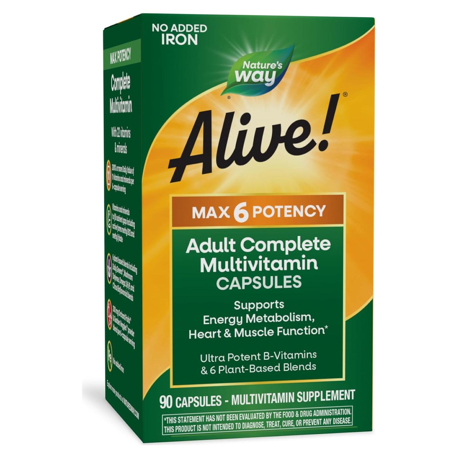 Multivitamínico Completo Nature's Way Alive! Max6 90 Cápsulas