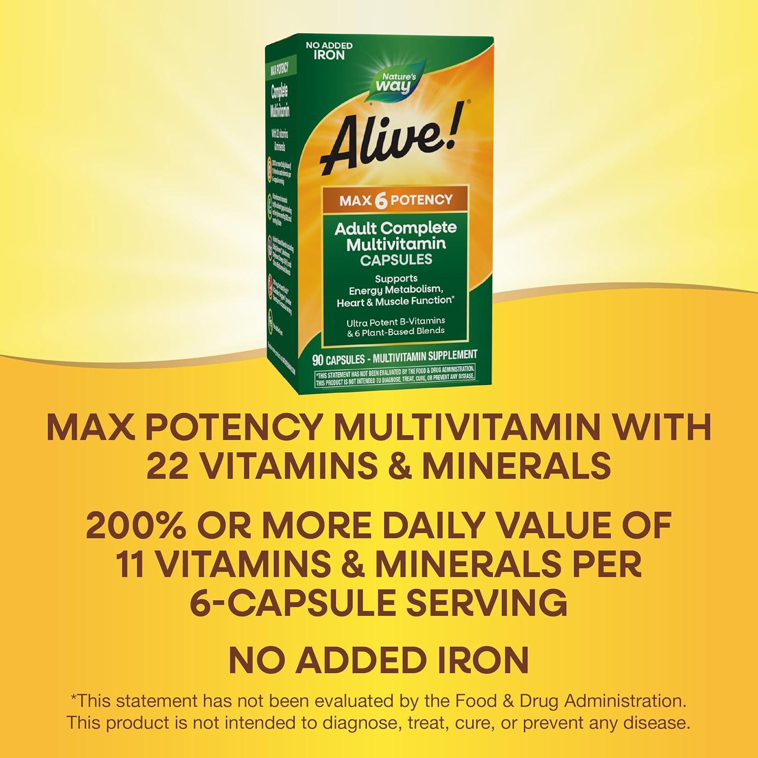 Multivitamínico Completo Nature's Way Alive! Max6 90 Cápsulas
