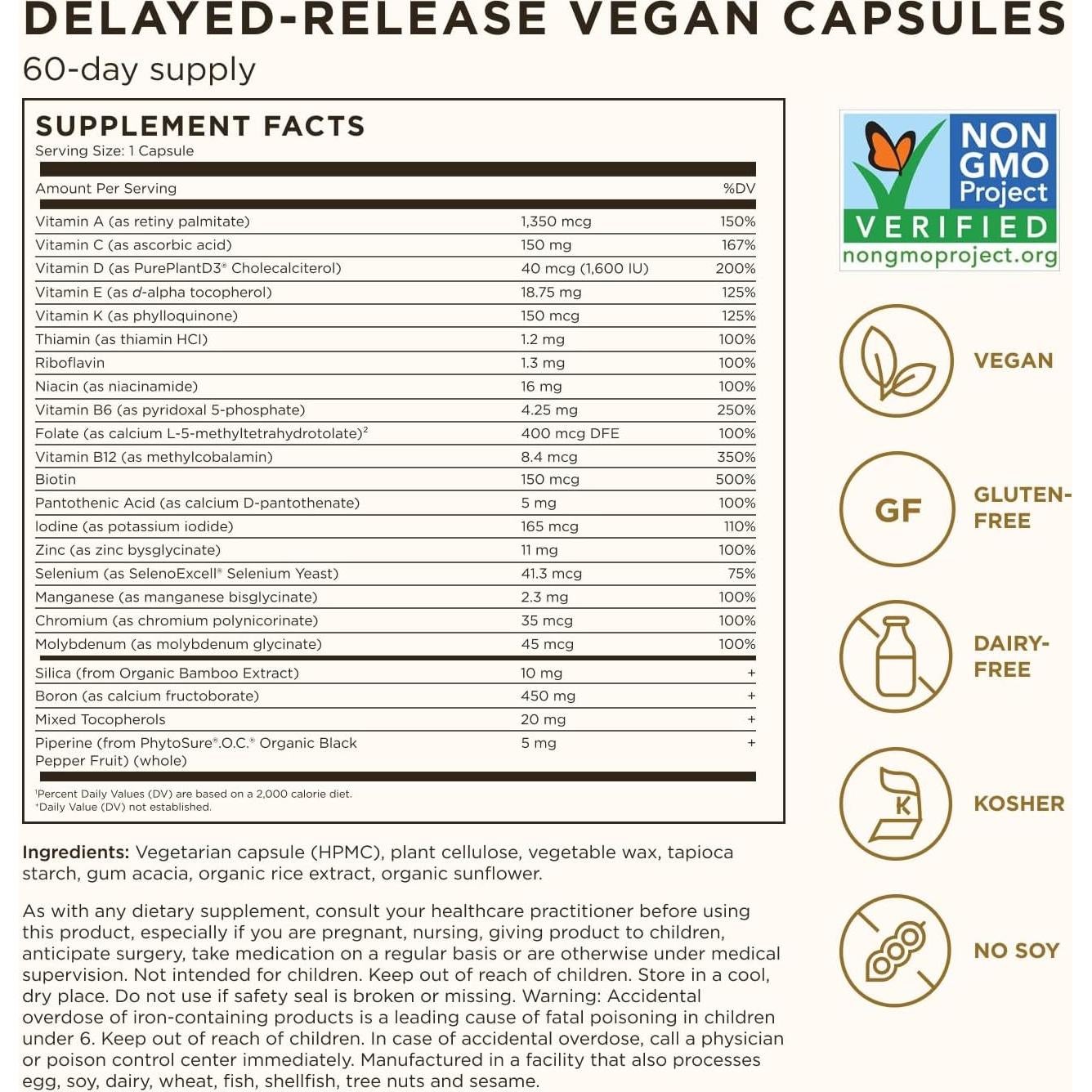 Solgar One Daily Multivitamínico Vegano 50+ 60 Cápsulas