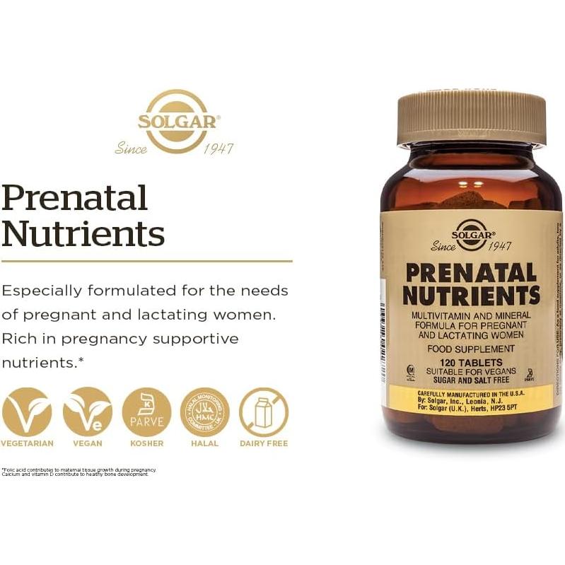 Solgar Nutrientes Prenatales 120 Tabletas Multivitamínico Vegano