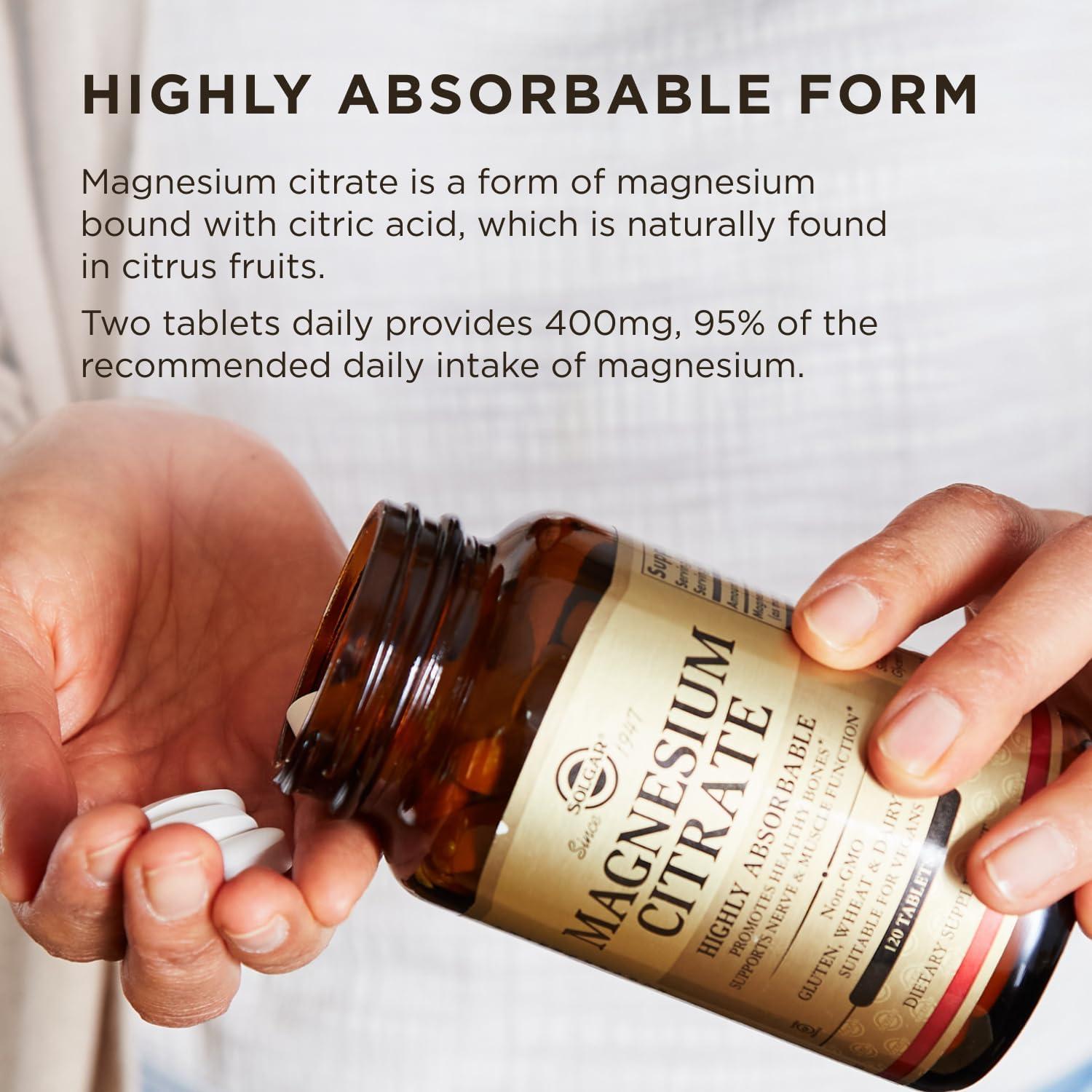 Citrato de Magnesio Solgar 120 Tabletas - Huesos Saludables