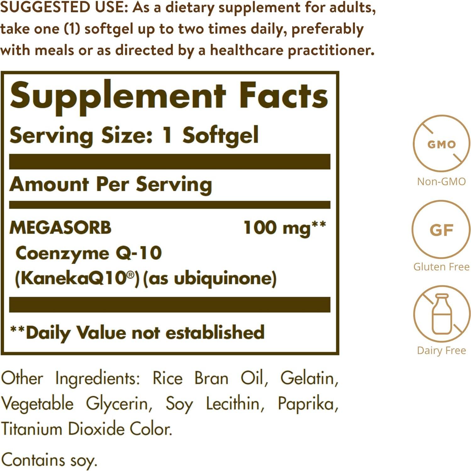 Suplemento CoQ-10 Solgar 100 mg 90 Softgels - Salud Cardíaca
