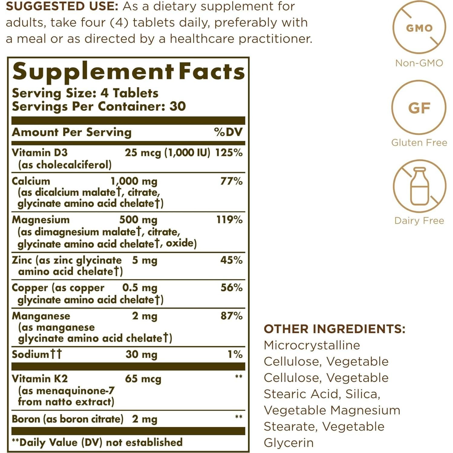 Solgar Complejo Avanzado de Calcio 120 Tabletas - Zinc, D3, K2