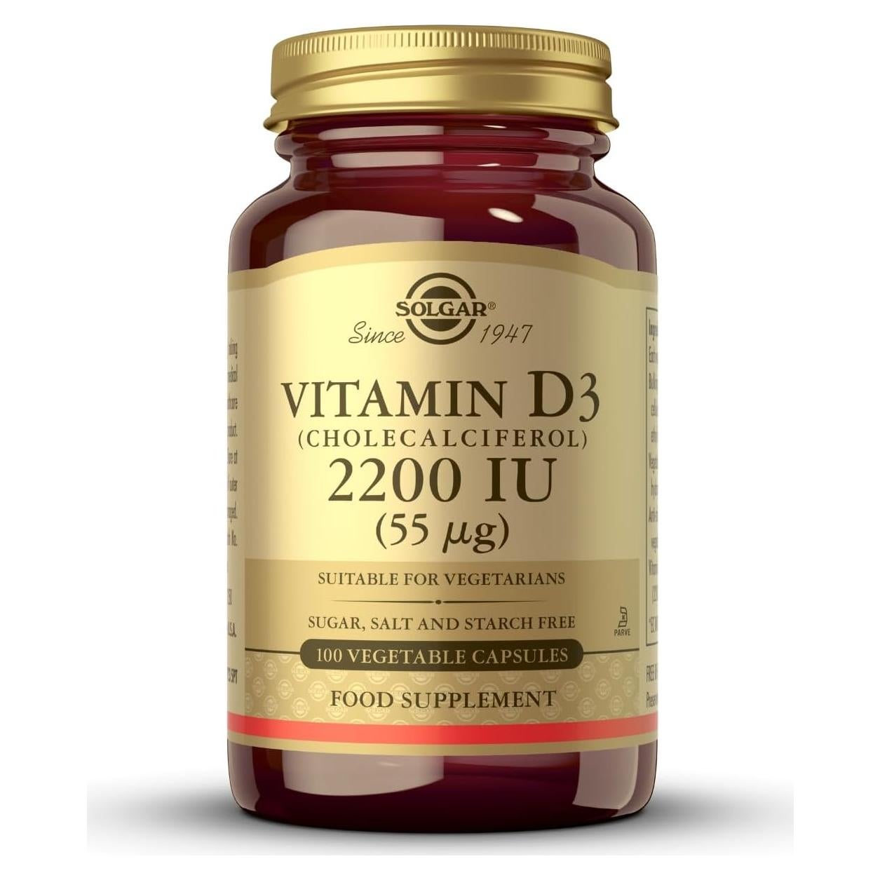 Vitamina D3 Solgar 55 mcg 100 Cápsulas Vegetales - Inmunidad y Huesos