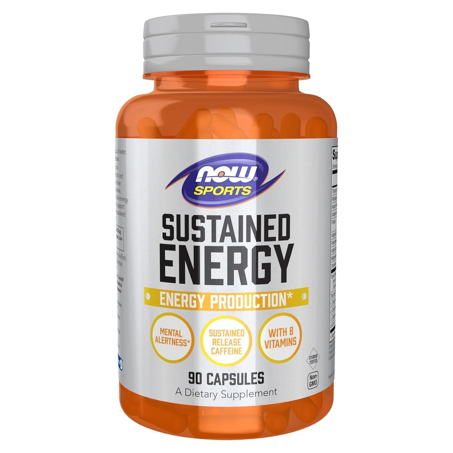 Cápsulas Veganas NOW Energía Sostenida 90 Unidades Cafeína B