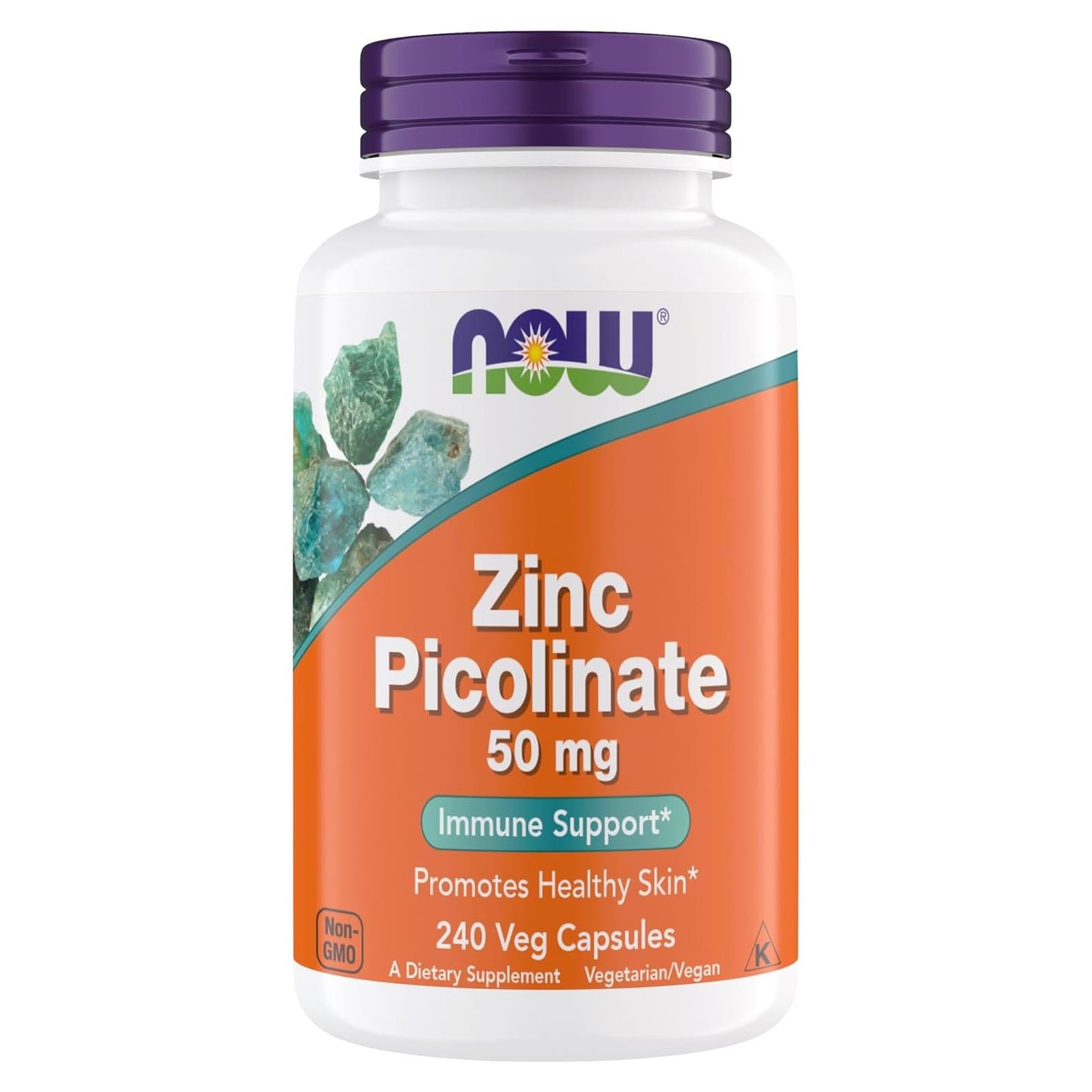 Suplemento Picolinato de Zinc 50 mg Now - 240 Cápsulas Veganas