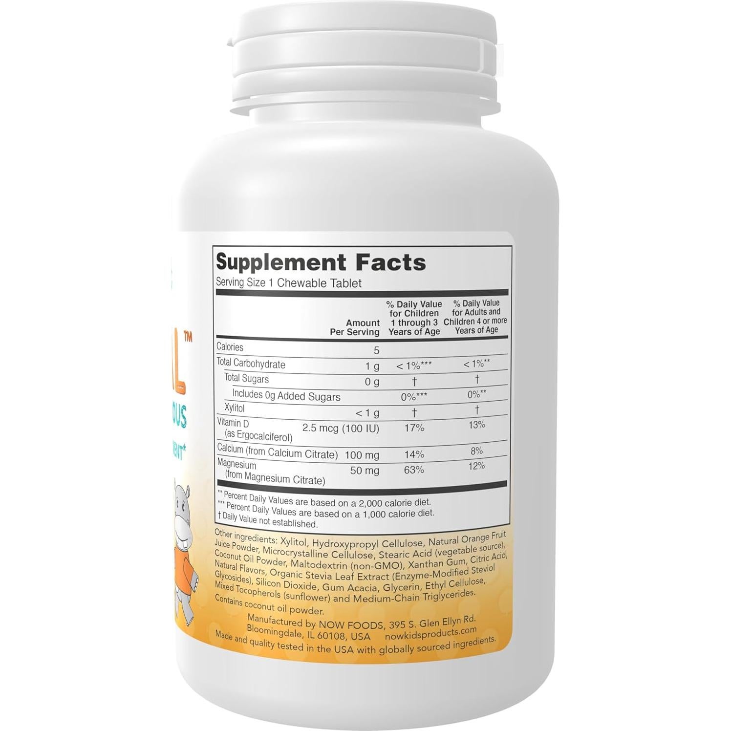 NOW Foods Kid Cal Masticables 100 Unidades Naranja - Calcio, Magnesio y Vitamina D