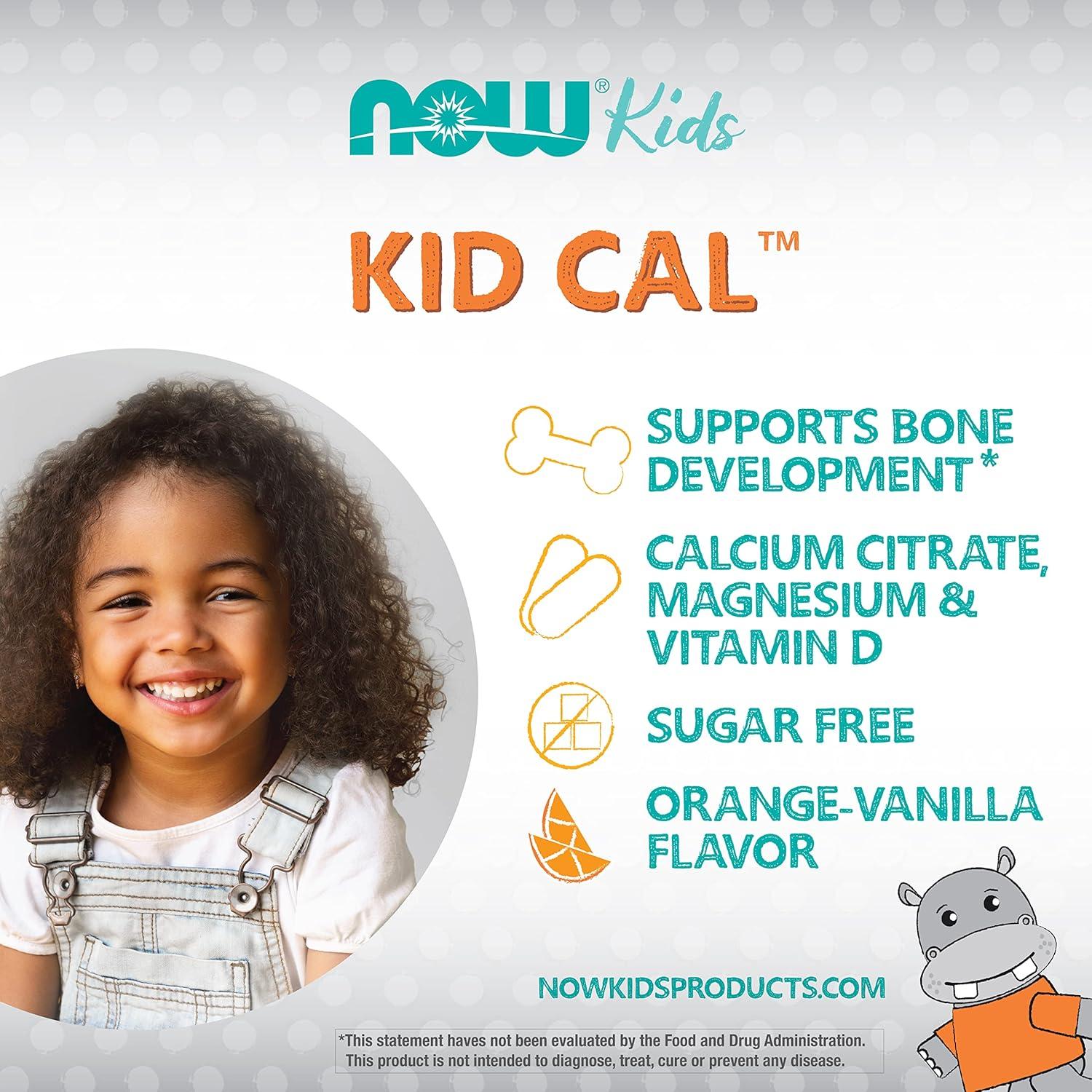 NOW Foods Kid Cal Masticables 100 Unidades Naranja - Calcio, Magnesio y Vitamina D