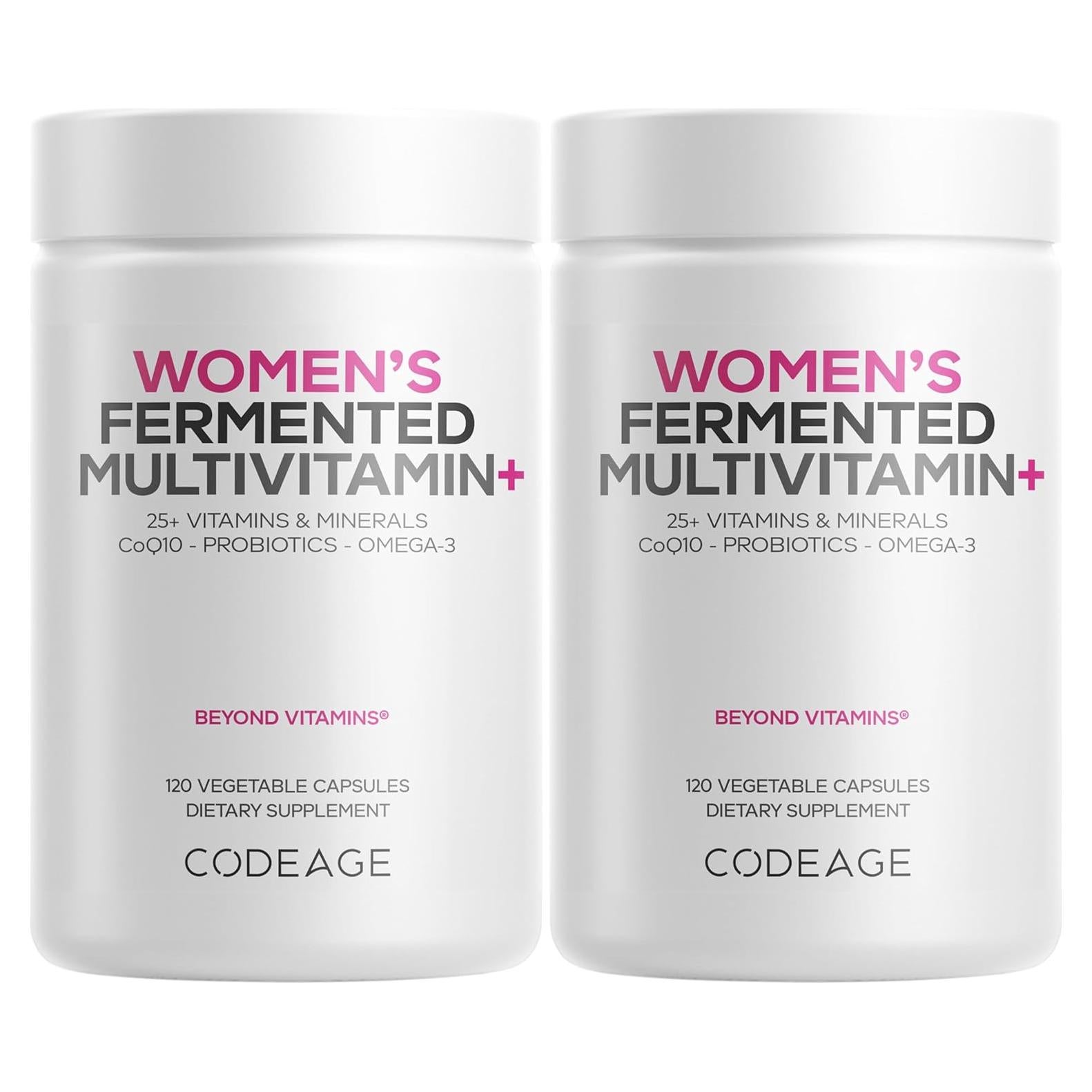 Multivitamínico Diario Vegano Codeage para Mujeres - 25+ Vitaminas y Minerales, Probioticos, 2 Paquetes