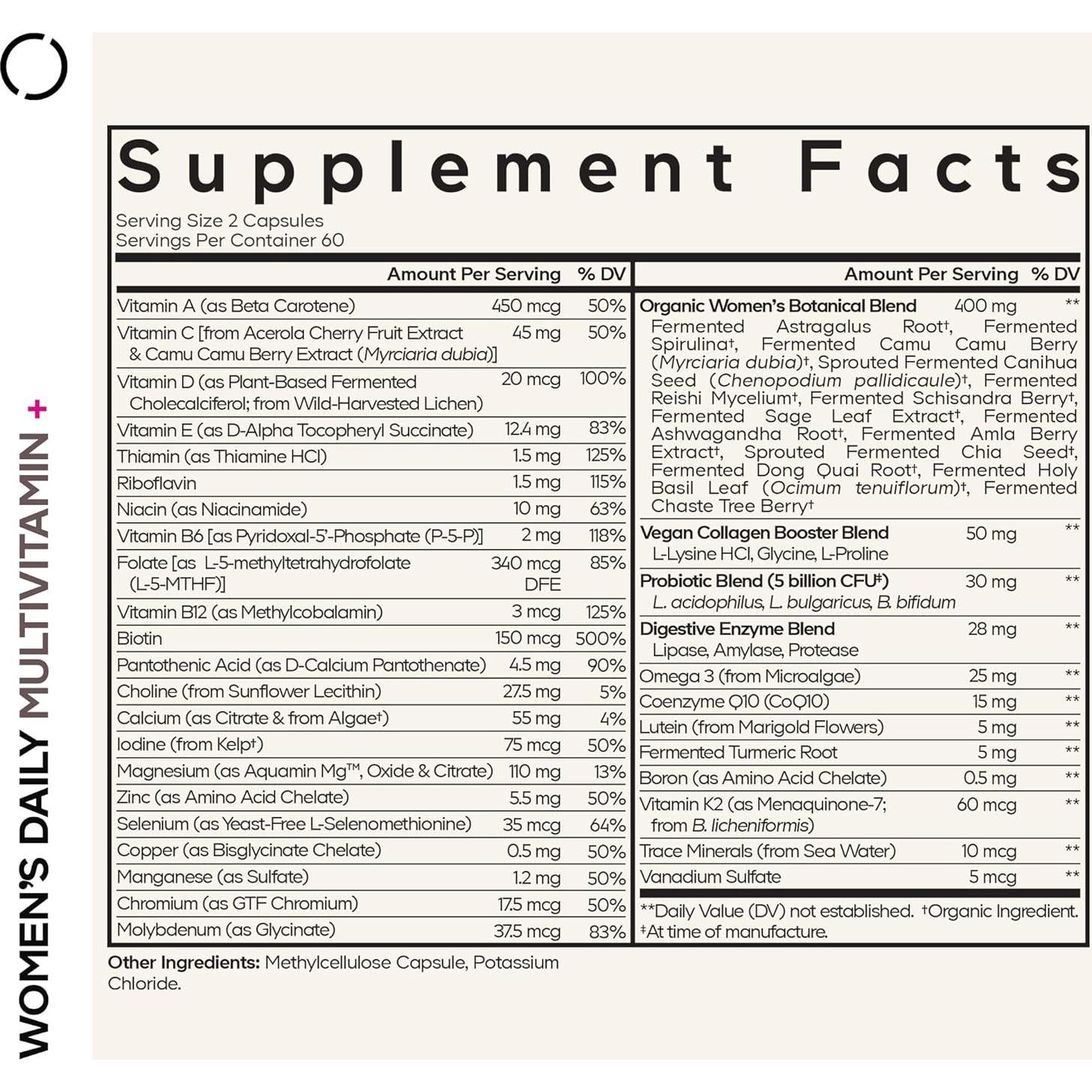 Multivitamínico Diario Vegano Codeage para Mujeres - 25+ Vitaminas y Minerales, Probioticos, 2 Paquetes