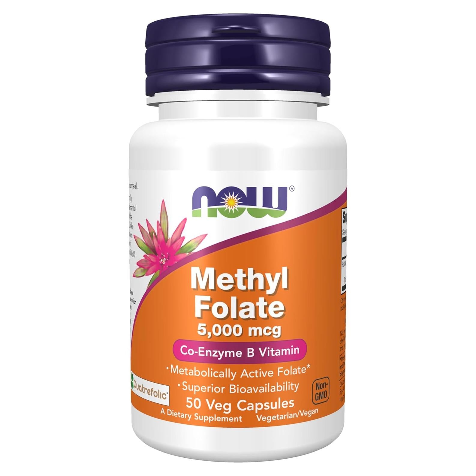 Suplemento Metilfolato 5000 mcg NOW Foods - 50 Cápsulas Veganas