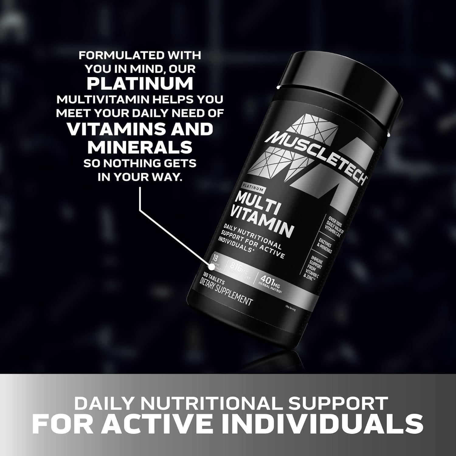 Multivitamínico Platinum MuscleTech 180 Cápsulas 18 Vitaminas