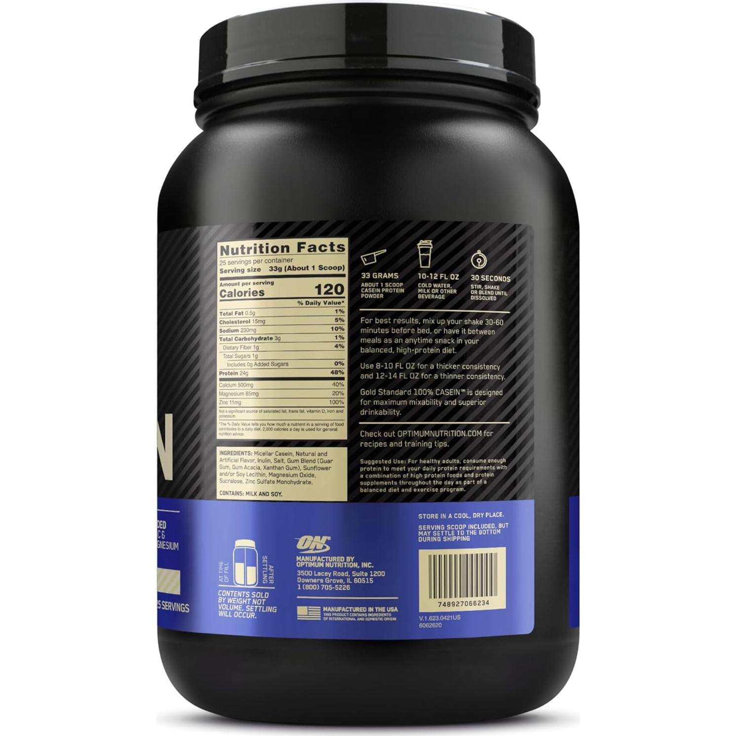 Optimum Nutrition Gold Standard Caseína 0.82 kg Vainilla Cremosa 25 Porciones