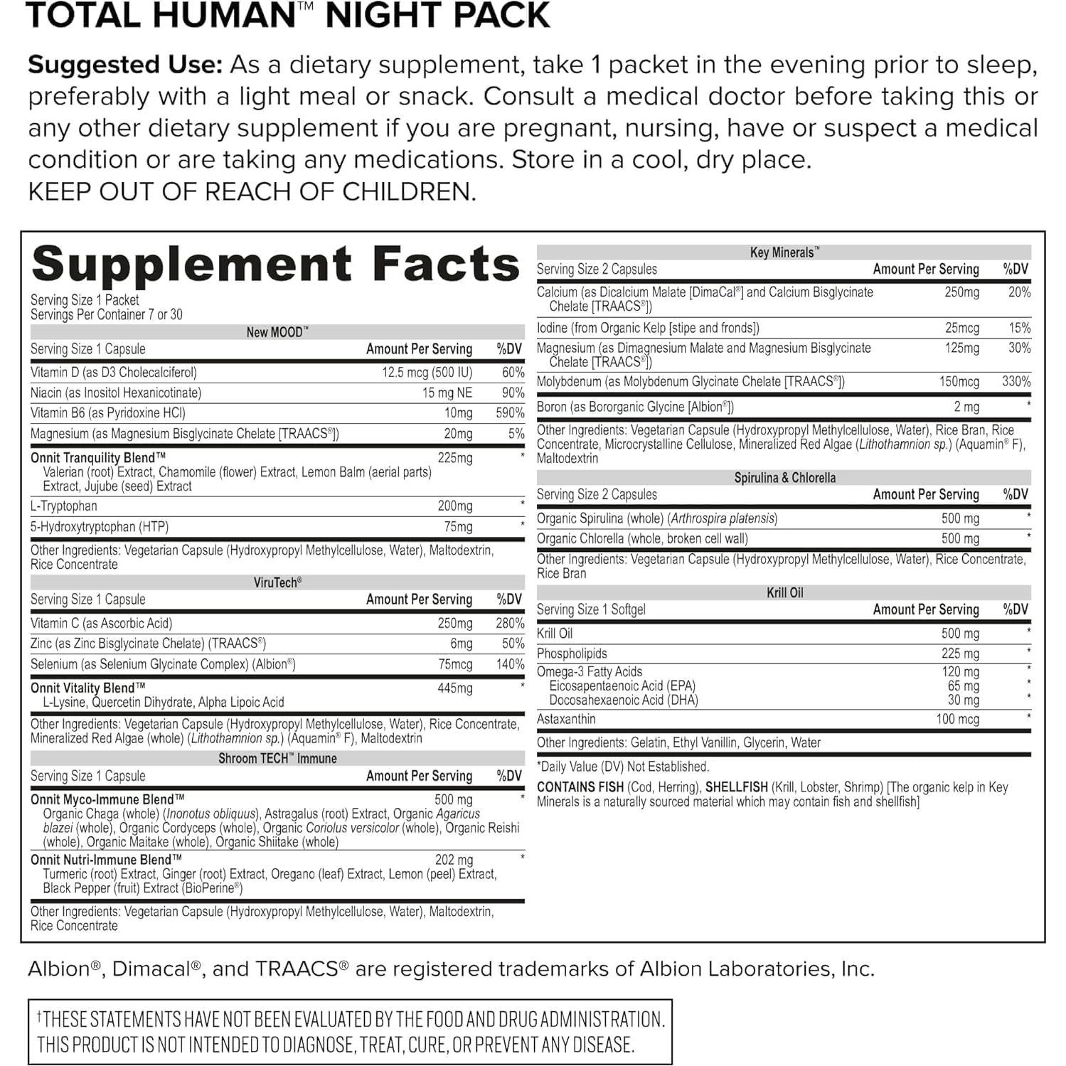 Onnit Total Human Multivitamínico 30 Paquetes Día y Noche