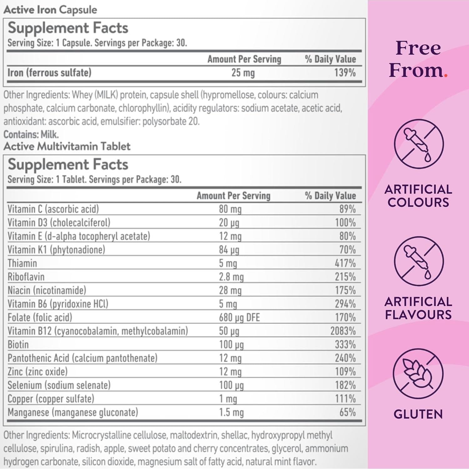 Suplemento de Hierro Activo 25mg + Multivitaminas Mujeres - 30 Cápsulas