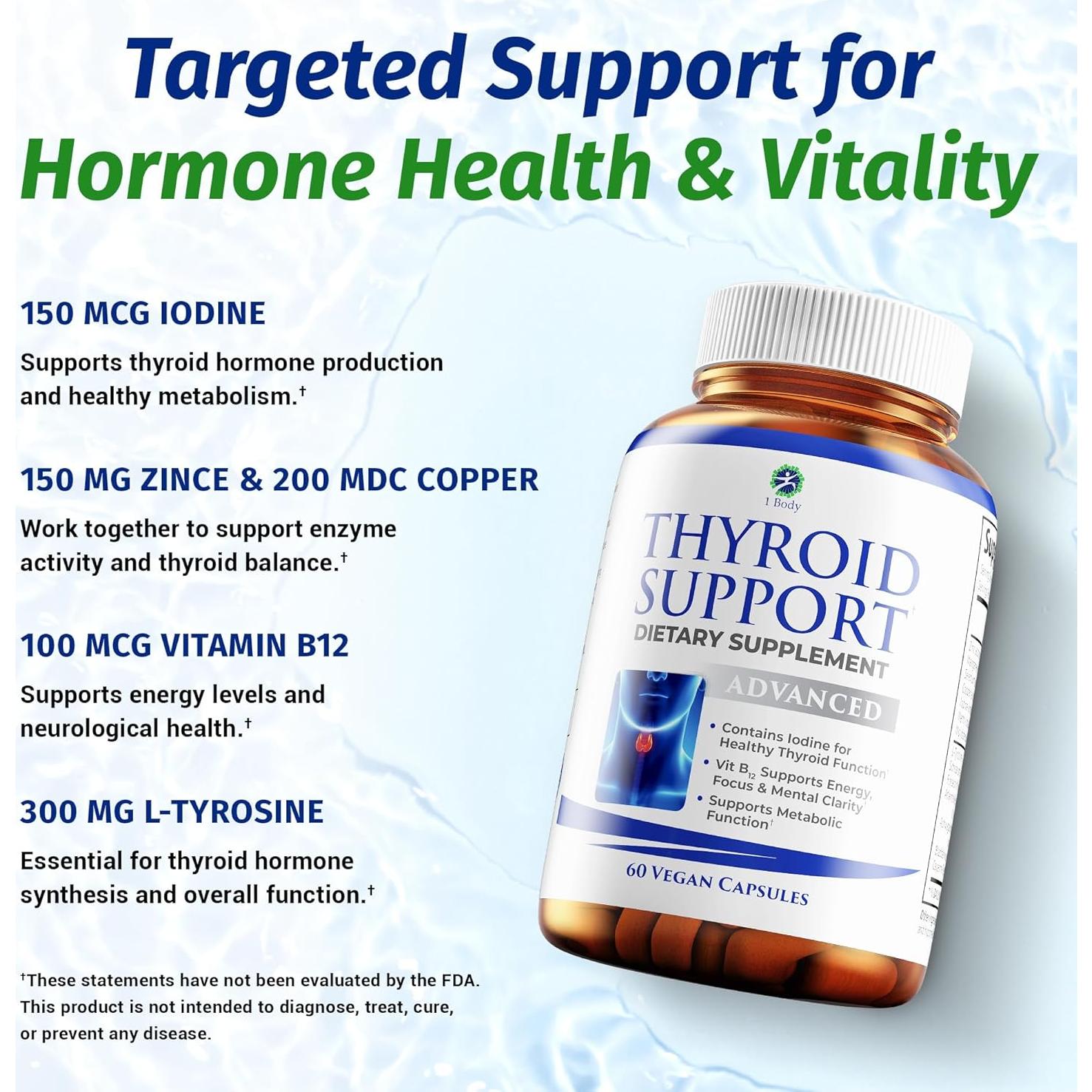 Suplemento para Tiroides 1 Body con Yodo, B12, Zinc y Selenio