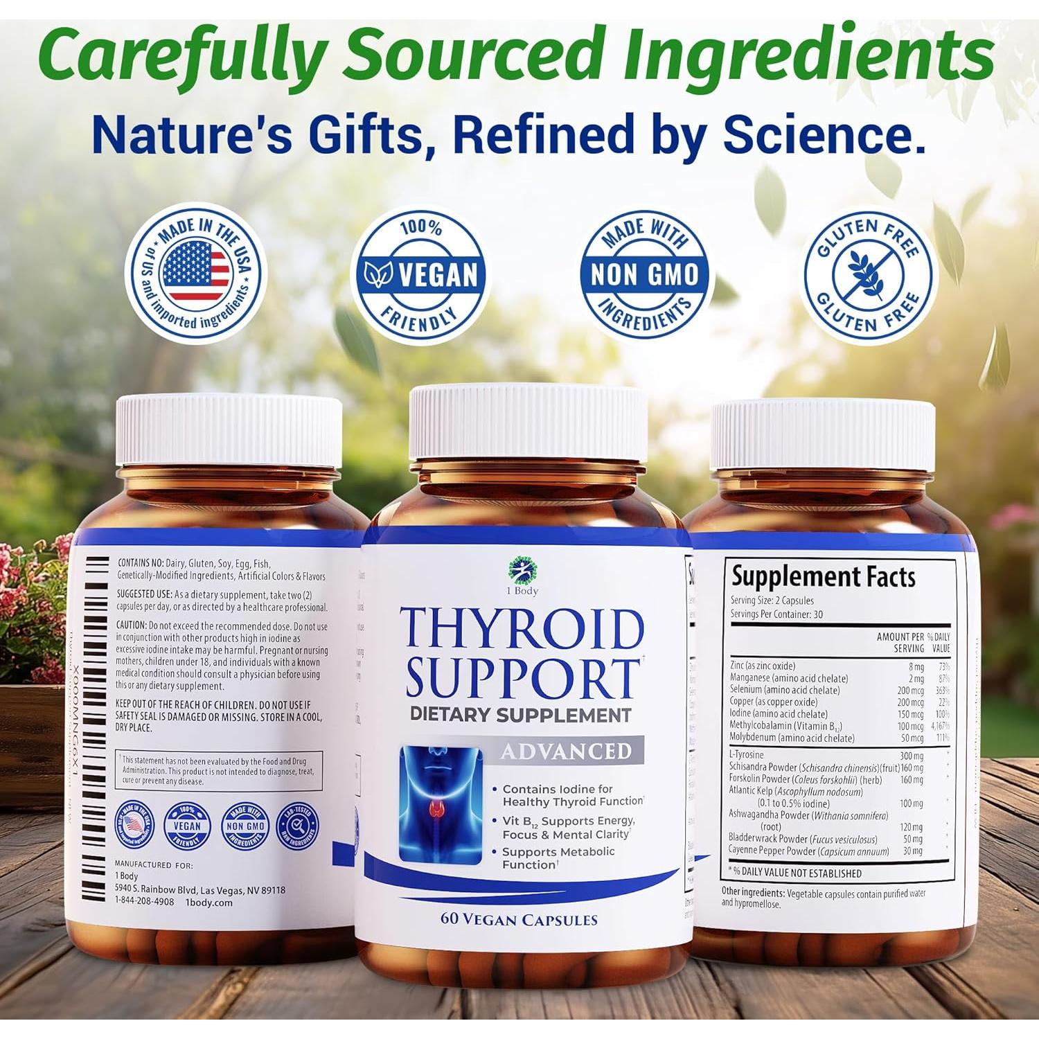 Suplemento para Tiroides 1 Body con Yodo, B12, Zinc y Selenio