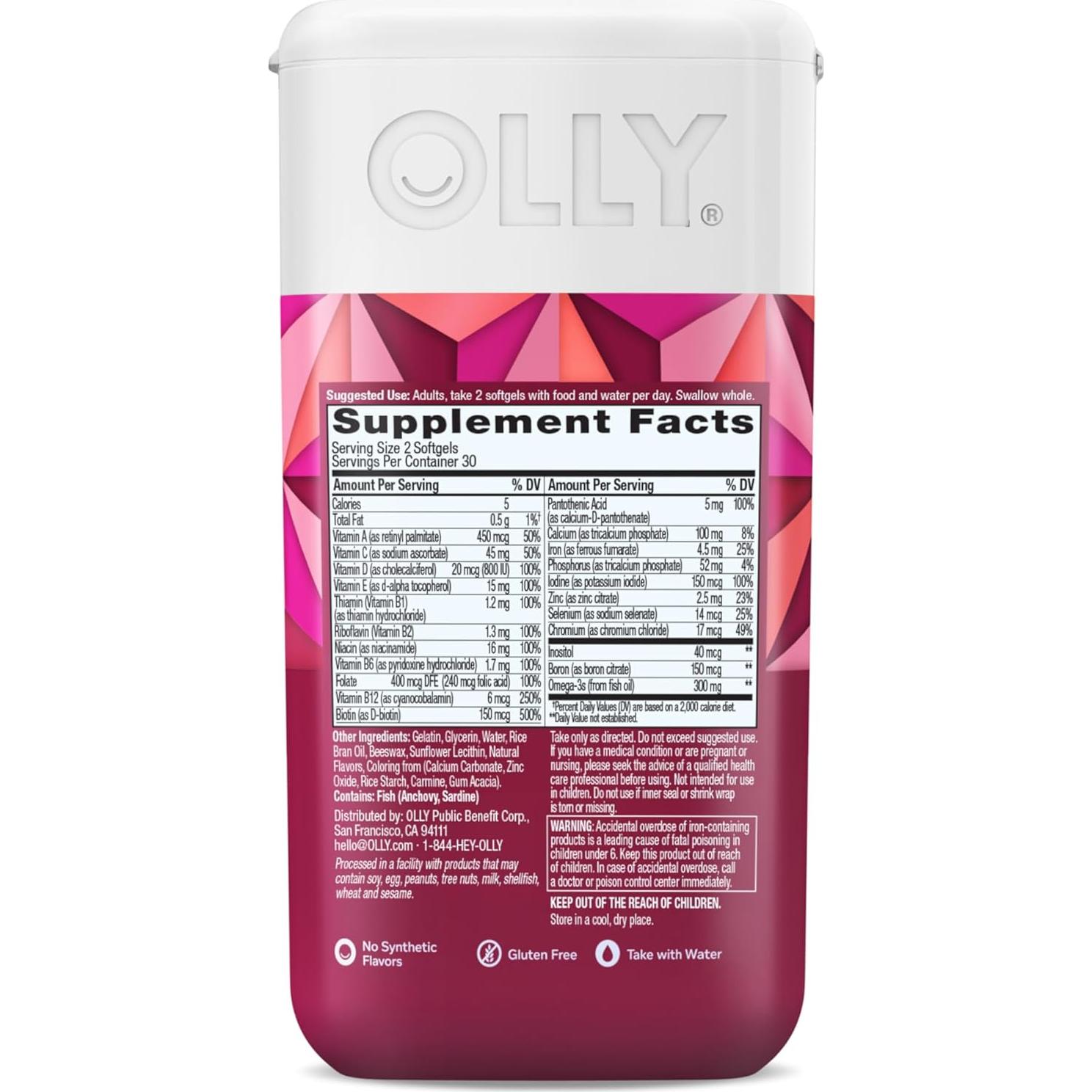 OLLY Multivitaminas Suaves para Mujeres 60 Unidades Omega-3